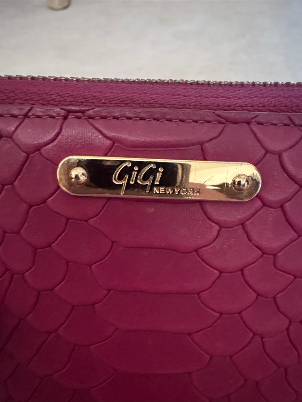 GiGi New York Raspberry Python-Embossed Zip Wallet with Gold Plate - Picture 2 of 7